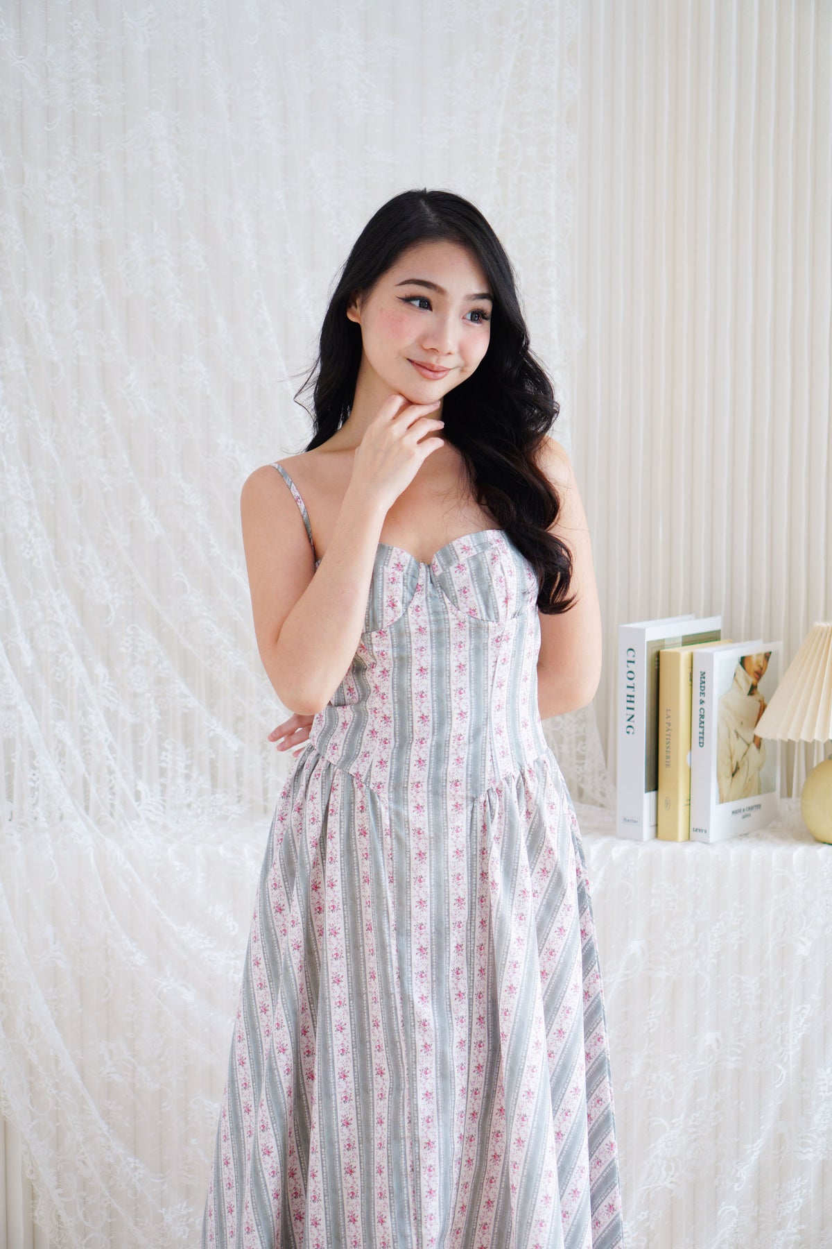 Mayfair Bustier Floral A-Line Dress in Light Green