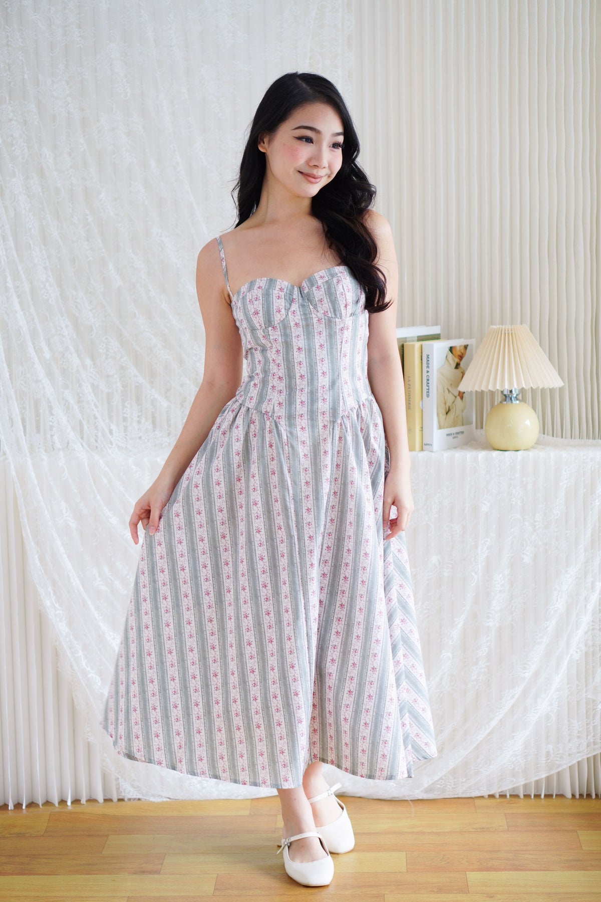 Mayfair Bustier Floral A-Line Dress in Light Green