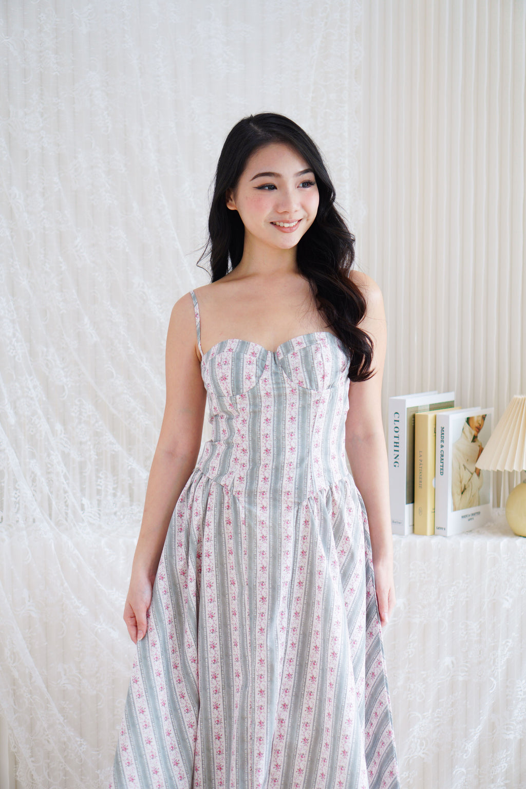 Mayfair Bustier Floral A-Line Dress in Light Green