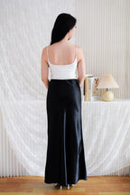 Elira Maxi A-line Satin Skirt in Black