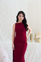 Liliana High Neck Bodycon Midi Dress in Dark Red