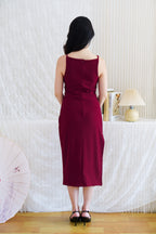Liliana High Neck Bodycon Midi Dress in Dark Red