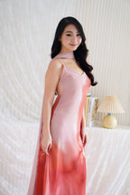 Roanne Floral Ombre Maxi Dress with Neck Scarf in Pink