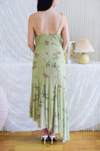 Lanissa Floral Cowl Neck Mesh Frills Dress in Green