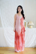 Roanne Floral Ombre Maxi Dress with Neck Scarf in Pink