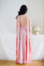 Roanne Floral Ombre Maxi Dress with Neck Scarf in Pink