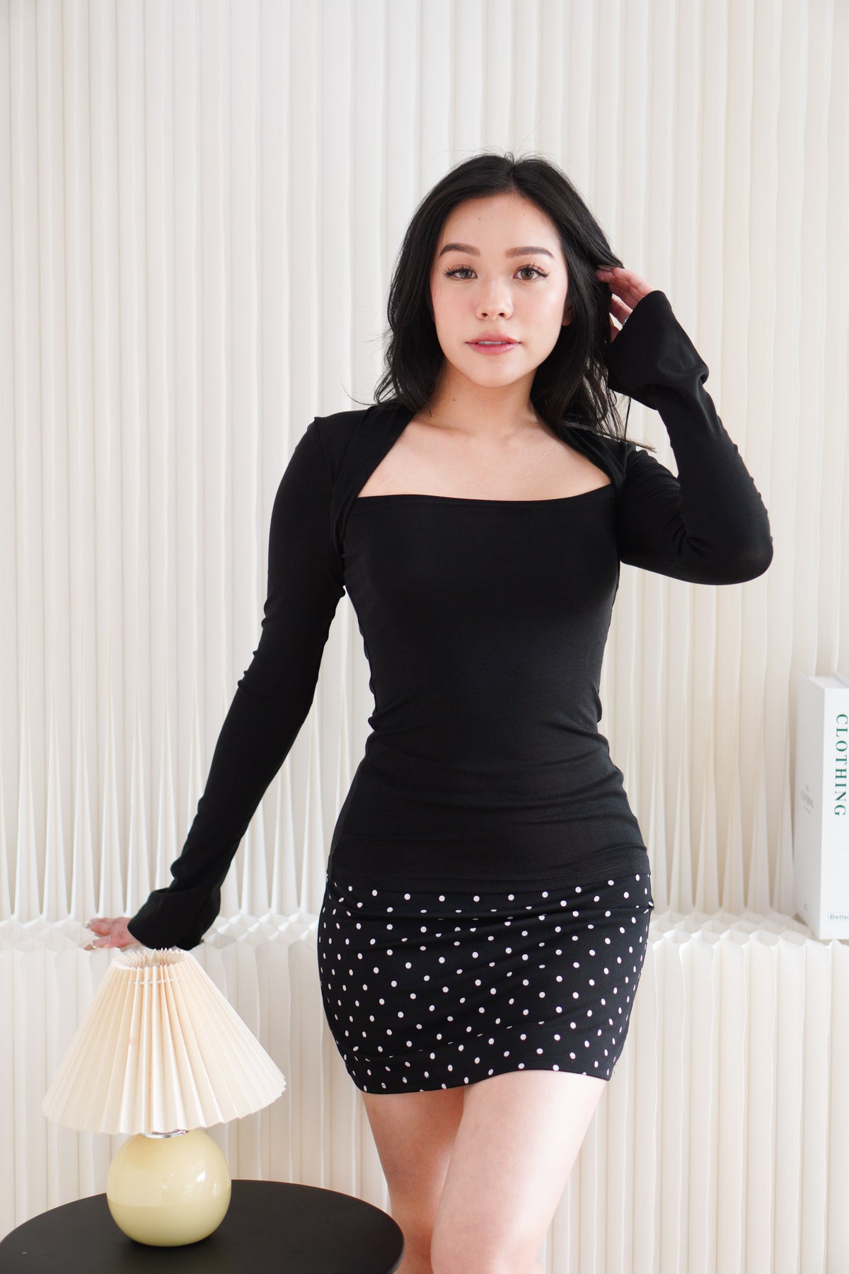 Kova Queen Anne Neckline Long Sleeve Top in Black