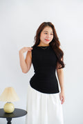 Soleil Basic High Neck Ruched Waist Top in Black