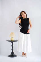 Soleil Basic High Neck Ruched Waist Top in Black