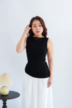Soleil Basic High Neck Ruched Waist Top in Black