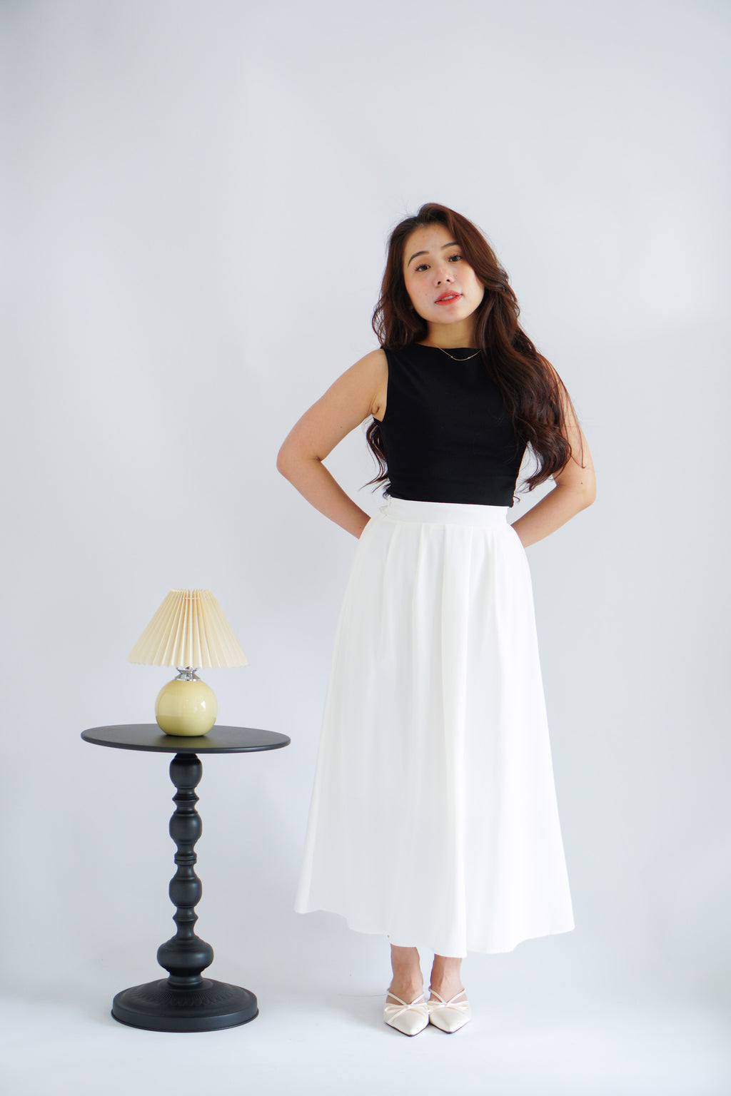 Soleil Basic High Neck Ruched Waist Top in Black