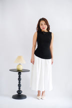 Soleil Basic High Neck Ruched Waist Top in Black