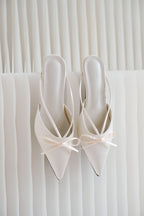 Maison Ribbon Kitten Heels in Cream