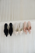 Maison Ribbon Kitten Heels in Cream