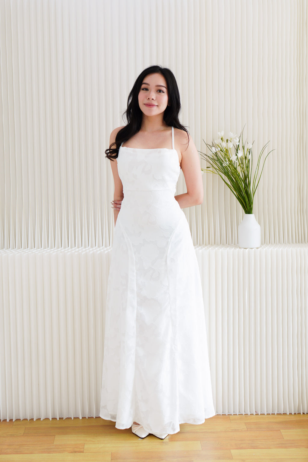 Love Escape Crossback Textured Maxi Dress in White
