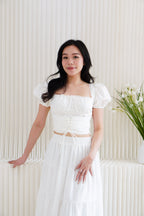 Marin Ruched Bust Puffy Sleeves Corset Top in White