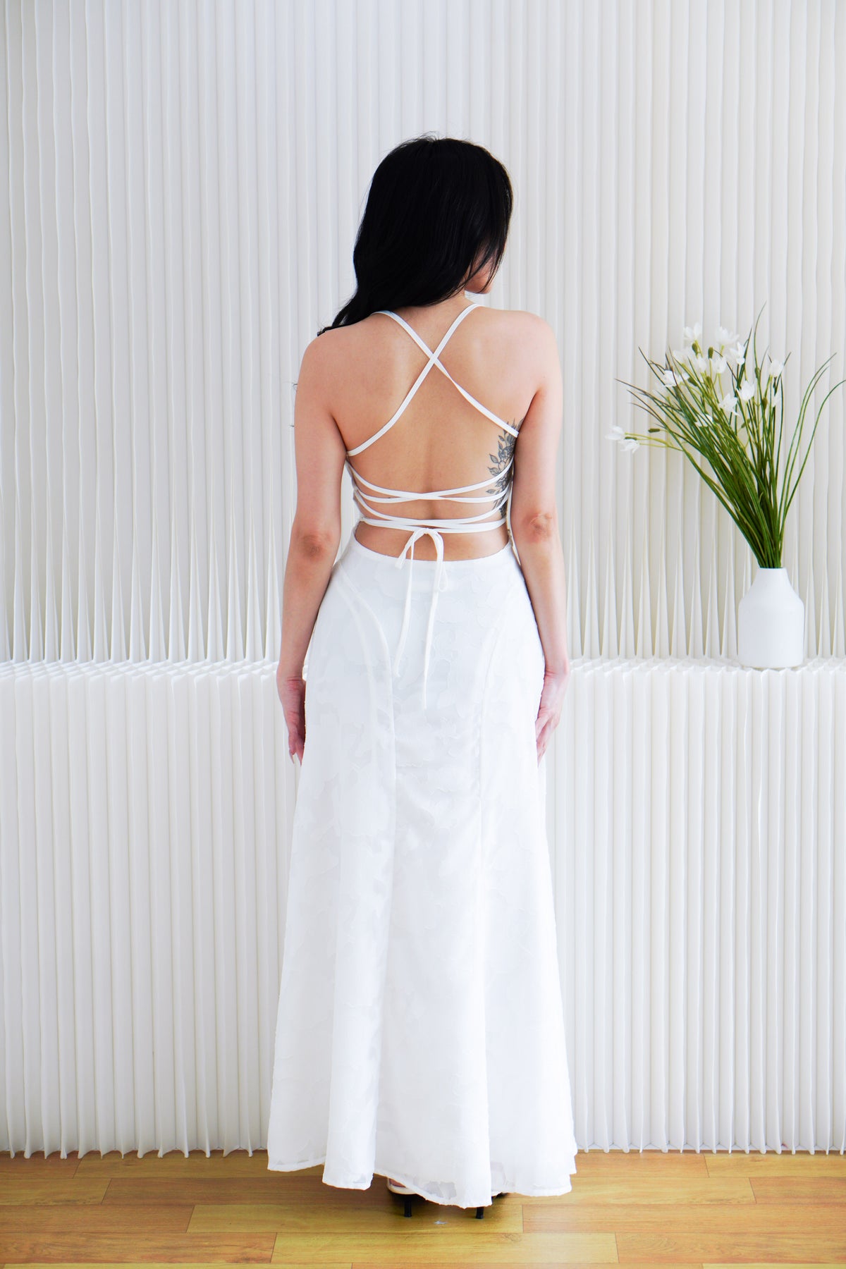 Love Escape Crossback Textured Maxi Dress in White