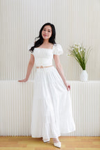 Marin Ruched Bust Puffy Sleeves Corset Top in White