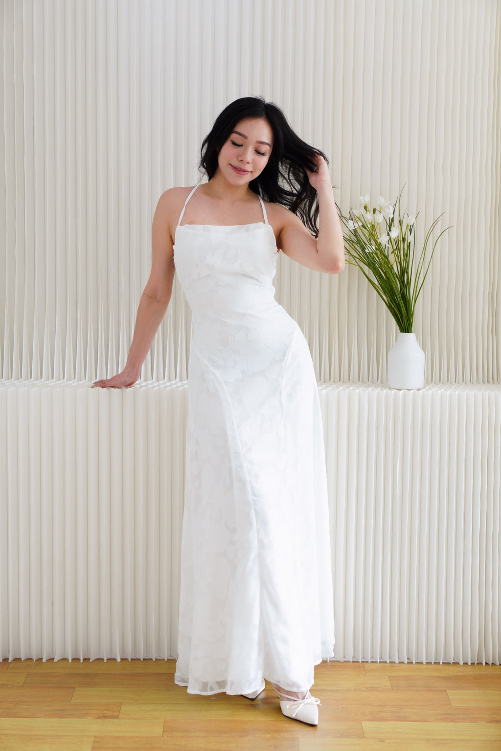 Love Escape Crossback Textured Maxi Dress in White