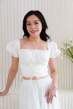 Marin Ruched Bust Puffy Sleeves Corset Top in White
