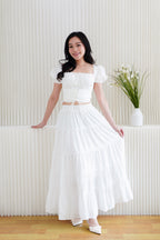 Marin Ruched Bust Puffy Sleeves Corset Top in White