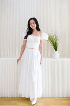 Marin Ruched Bust Puffy Sleeves Corset Top in White