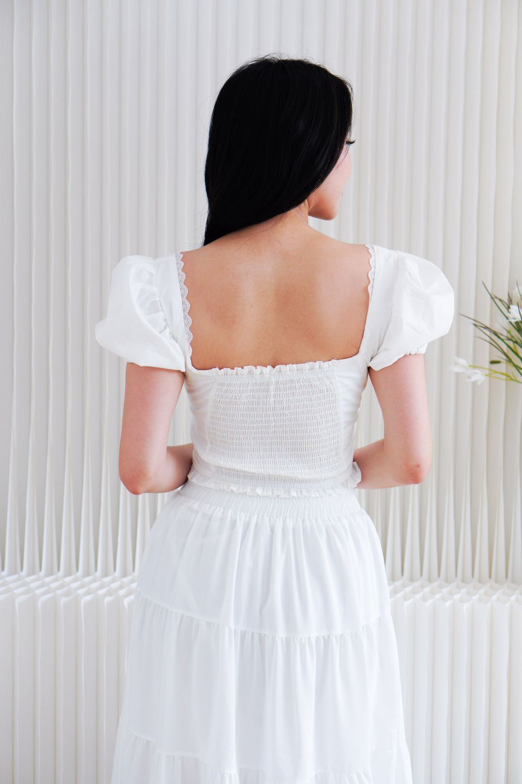 Marin Ruched Bust Puffy Sleeves Corset Top in White