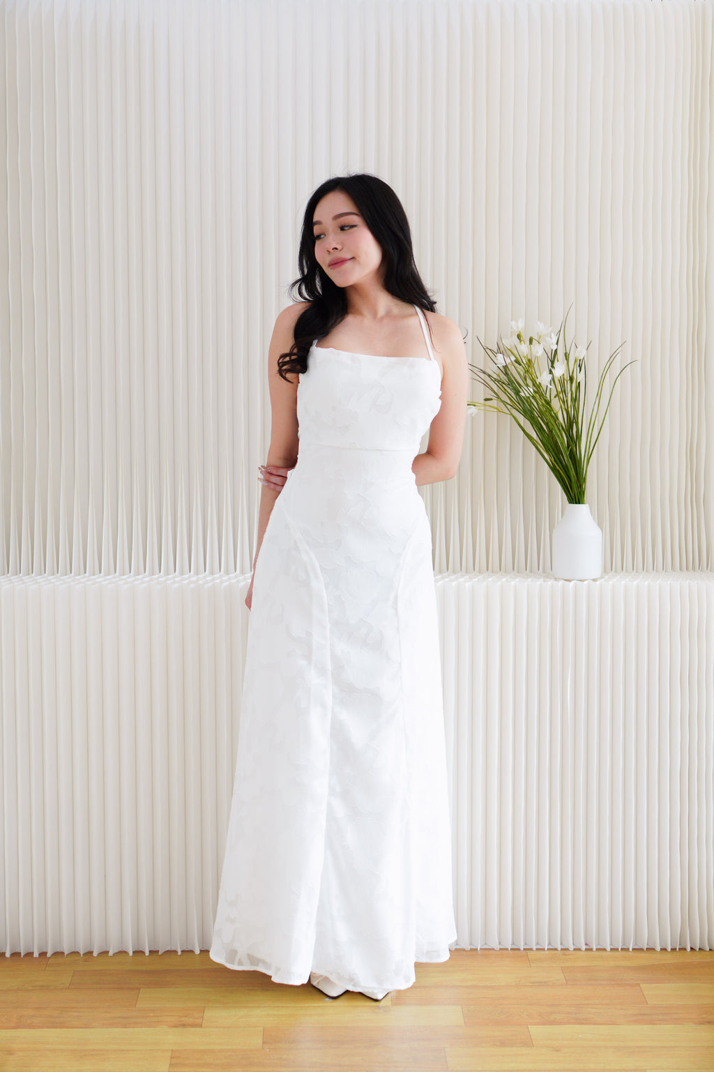 Love Escape Crossback Textured Maxi Dress in White