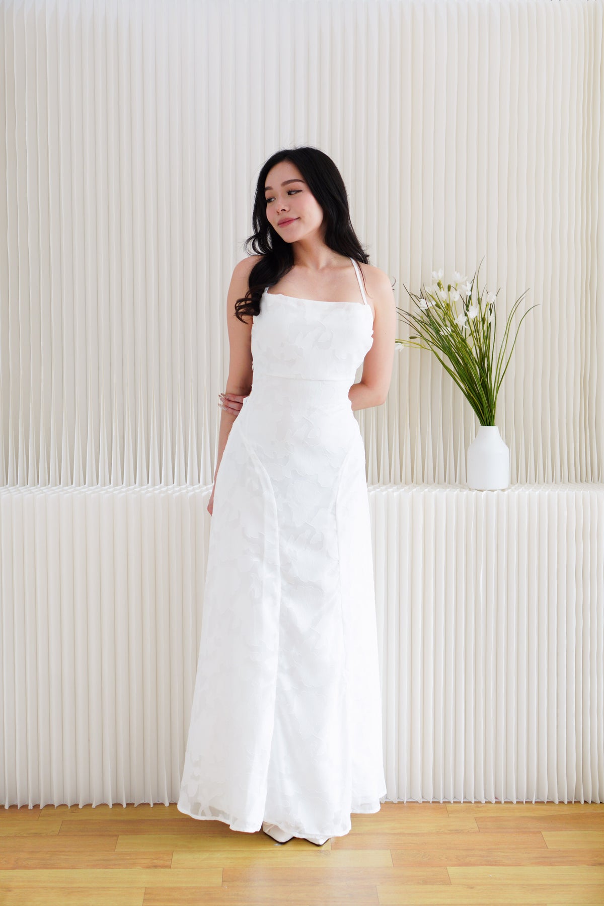 Love Escape Crossback Textured Maxi Dress in White