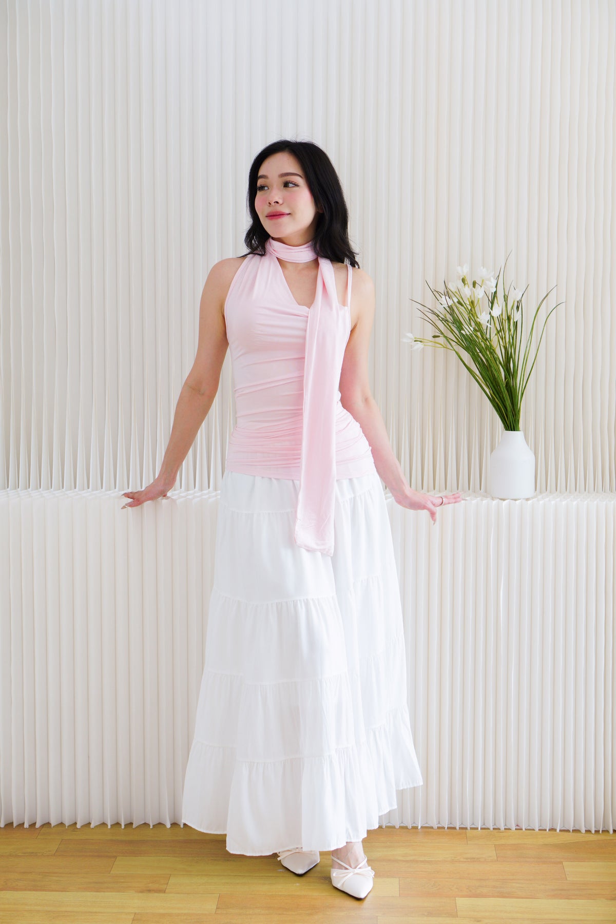 Romilly Cowl Neck Choker Ruched Top in Pink