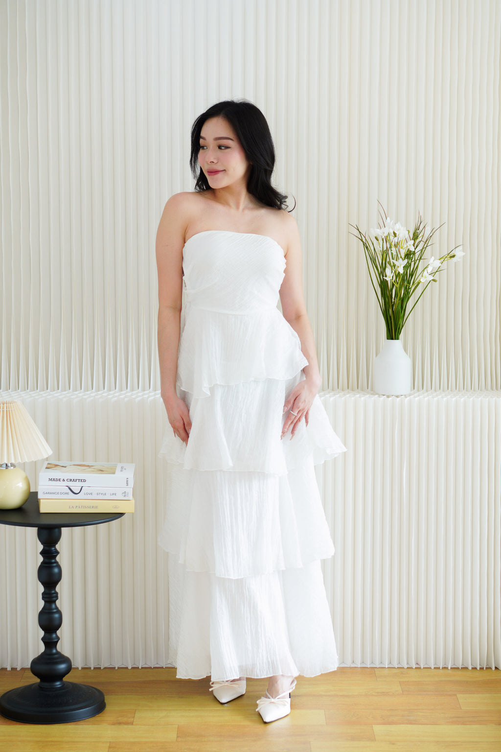 Phaelis Tube Layered Maxi Dress in White