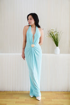 Shelrel Deep V Backless Maxi Dress in Light Blue