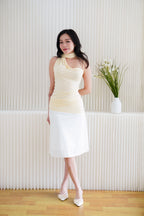 Romilly Cowl Neck Choker Ruched Top in Yellow