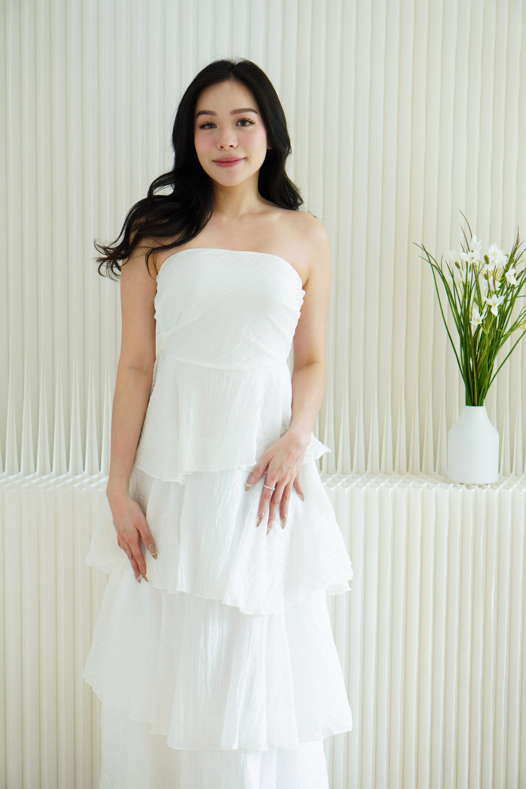 Phaelis Tube Layered Maxi Dress in White