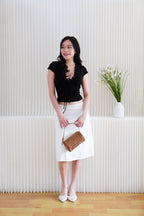 Siekka V Neck Padded Lace Ribbon Short Sleeves Top in Black