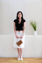Siekka V Neck Padded Lace Ribbon Short Sleeves Top in Black