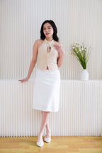 Mirae Mandarin Collar Tie Front Top in Light Khaki