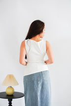 Soleil Basic High Neck Ruched Waist Top in White