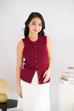 Noelle Button Down Sleeveless Knit Top in Red