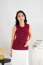 Noelle Button Down Sleeveless Knit Top in Red