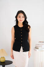 Noelle Button Down Sleeveless Knit Top in Black