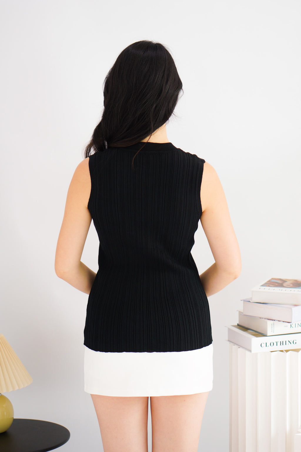 Noelle Button Down Sleeveless Knit Top in Black