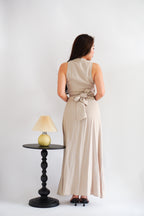 Arissa Self-Wrap Waist Maxi Dress in Beige Khaki