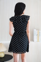 Valerie Deep V Tie Back Mini Polkadot Dress in Black