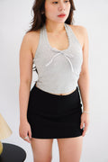 Dottie Padded Halter Lace Ribbon Top in Grey