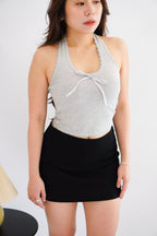 Dottie Padded Halter Lace Ribbon Top in Grey