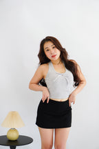 Dottie Padded Halter Lace Ribbon Top in Grey