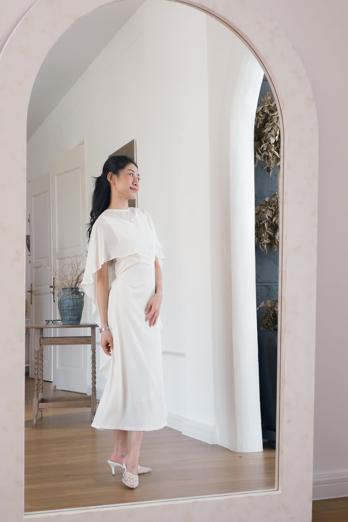 Camille Cape Dress Set by Bash in Cream - As Seen On Maxine