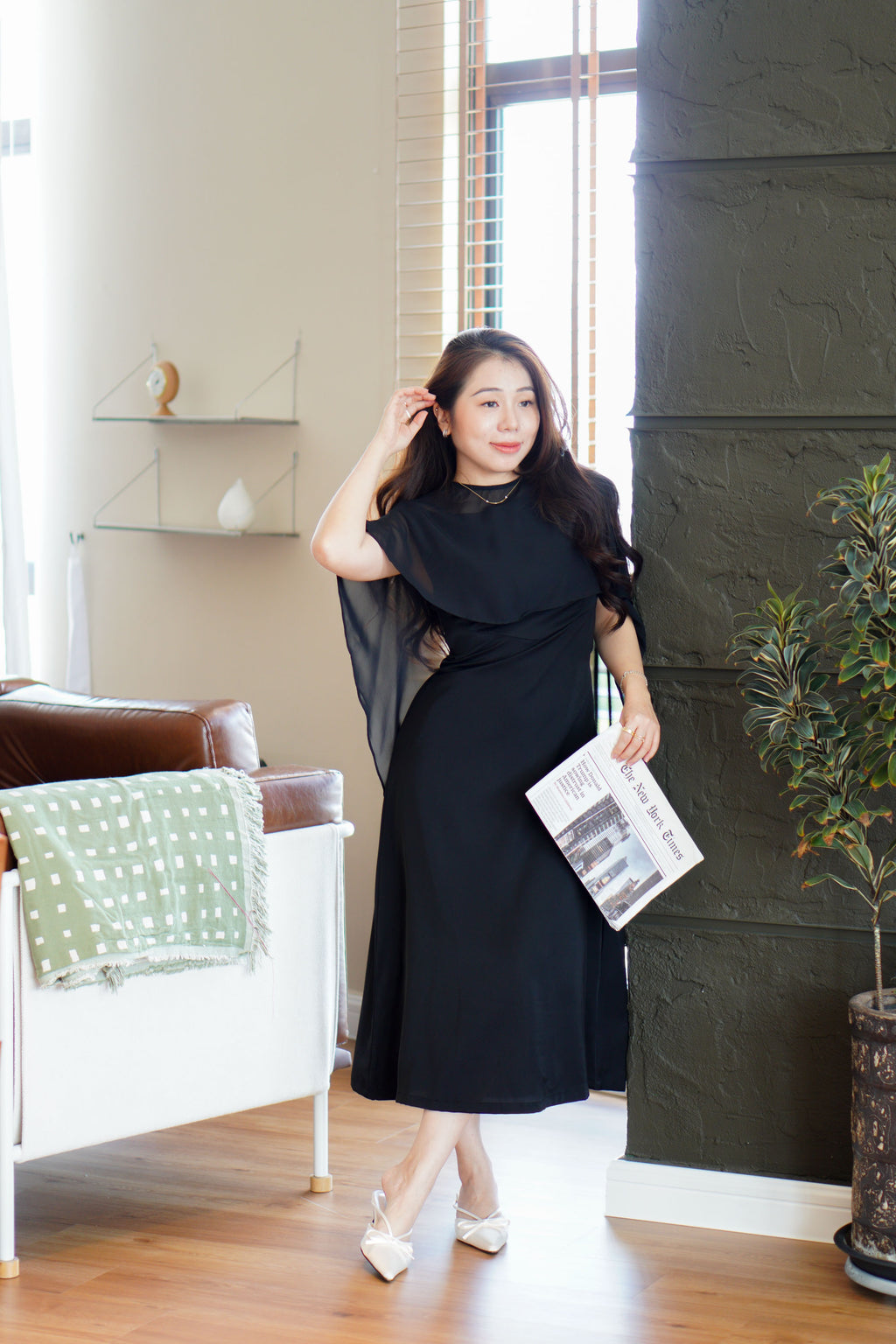 Camille Cape Dress Set by Bash in Black - As Seen On Cecilia
