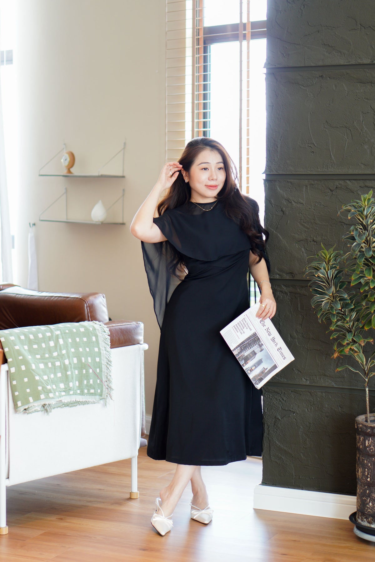 Camille Cape Dress Set by Bash in Black - As Seen On Cecilia